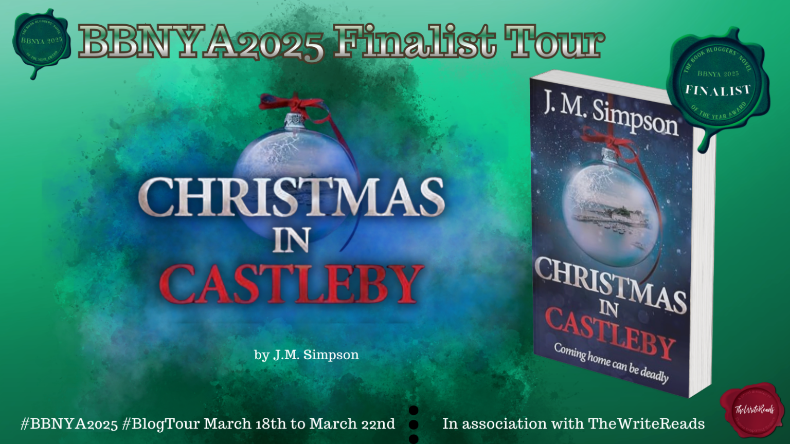 BBNYA 2025 Spotlight Tours banner featuring a green and gold textured background with the BBNYA 2025 wax seal and text reading The Book Bloggers' Novel of the Year Award 2025 - Spotlight Tours - In association with The Write Reads.