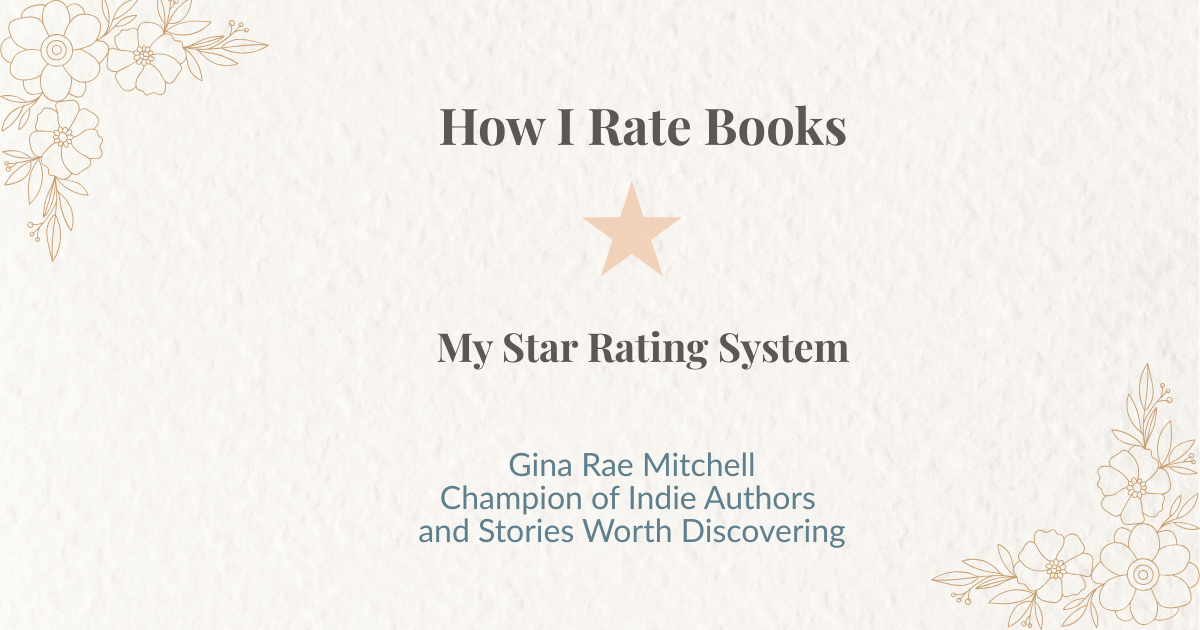 Wide blog banner for How I Rate Books by Gina Rae Mitchell, explaining her star rating system and what different book ratings mean