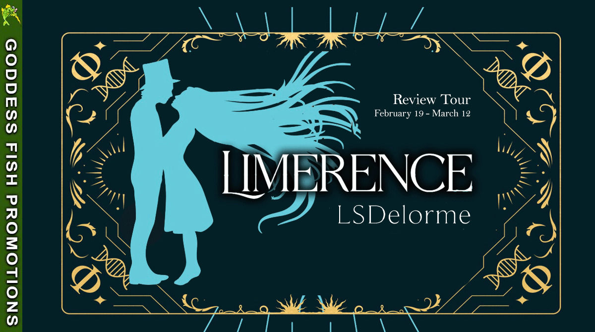 Tour banner for the Goddess Fish promotion of Limerence by LS Delorme, showing tour dates and tour branding.