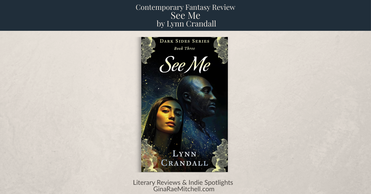 Wide blog banner for the review of See Me by Lynn Crandall, featuring the book cover centered on a neutral background with ginaraemitchell.com branding.