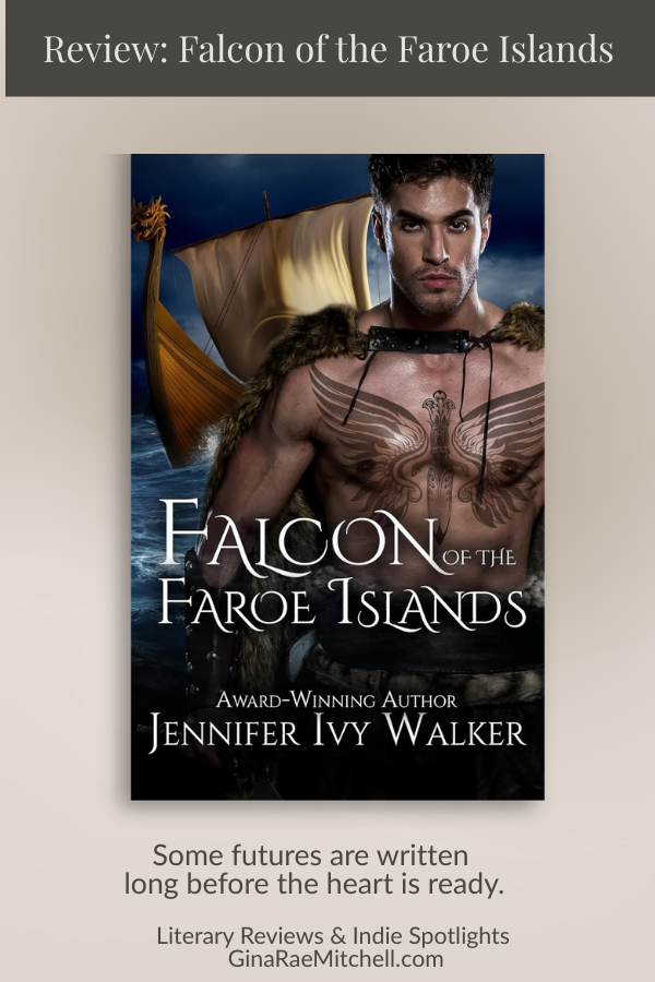 Vertical Pinterest graphic promoting Falcon of the Faroe Islands by Jennifer Ivy Walker, a historical Viking romance featuring Norse mythology and epic fantasy themes.
