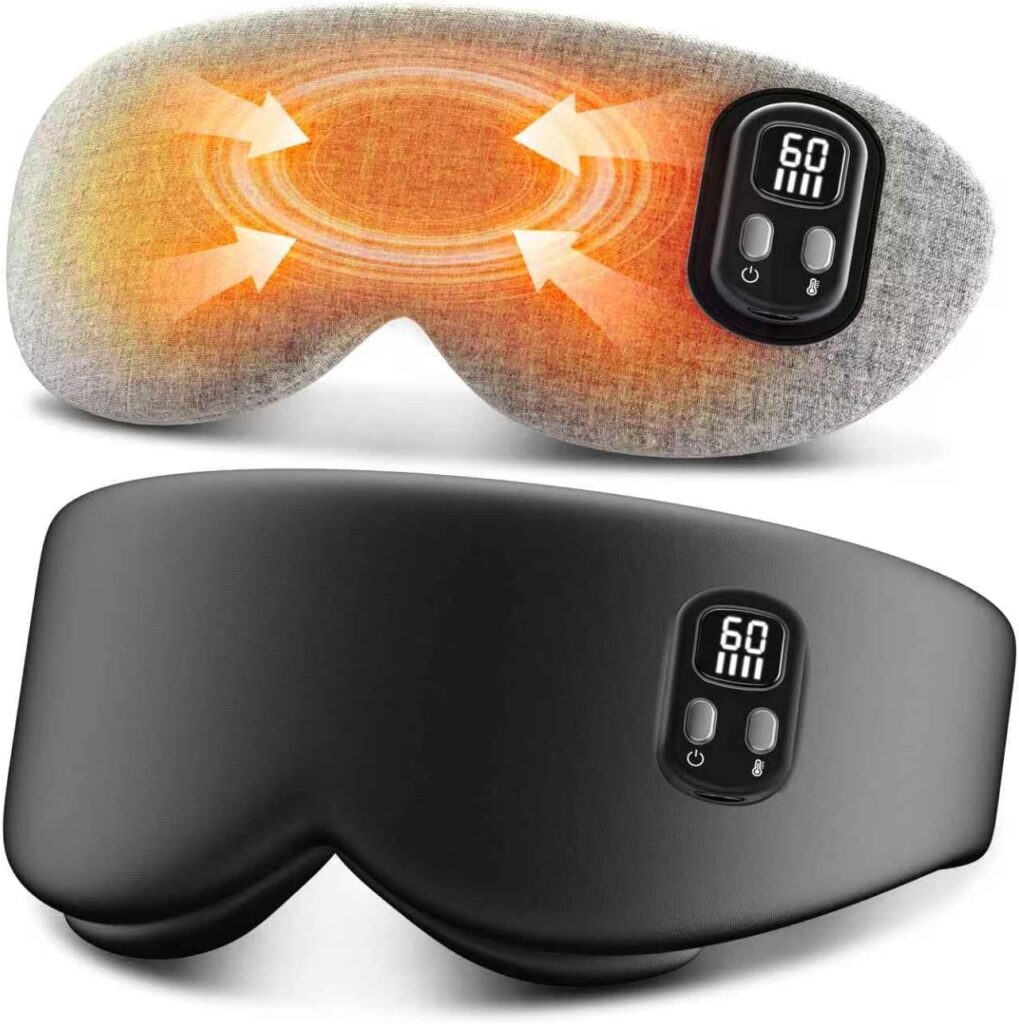 Cordless heated eye mask used for relieving eye strain during reading and screen time