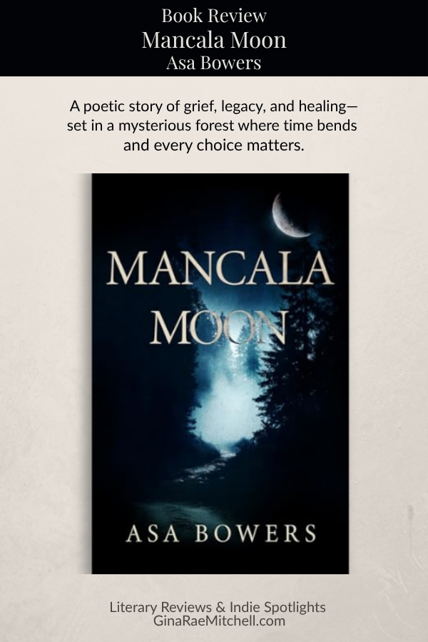 vertical pinterest image for Mancala Moon by Asa Bowers with bookcover and quote about grief, healing, and legacy