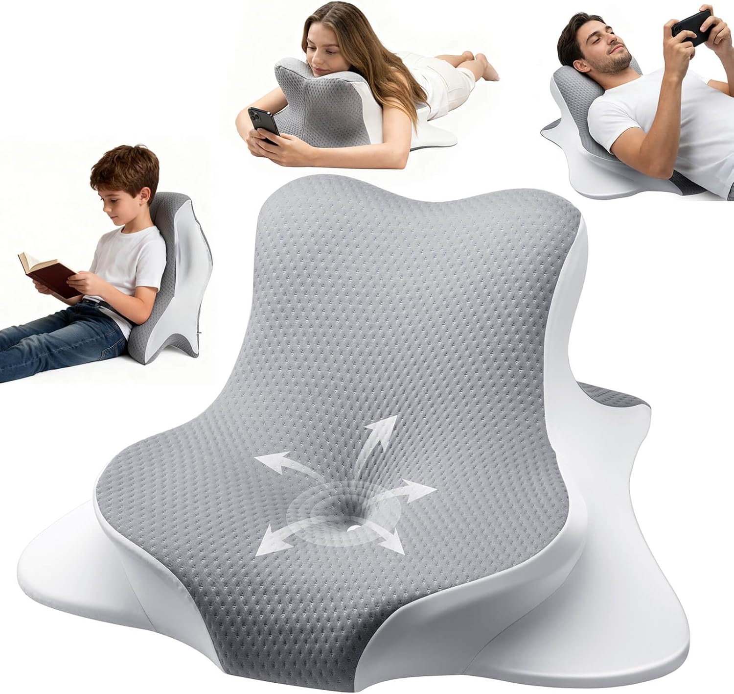 Adjustable neck support pillow for reading in different positions