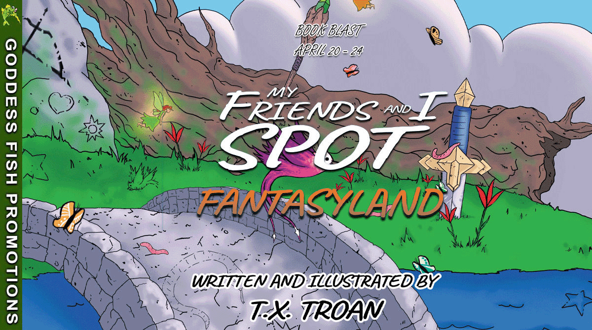 Wide Tour banner gif, switching between two childrens book covers for My Friends and I Spot for a Goddess Fish tour