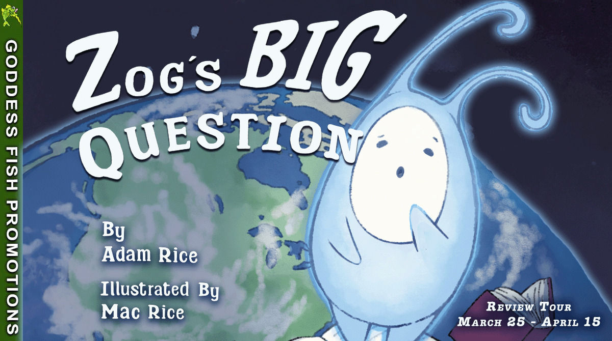Tour banner for Zog's Big Question by Adam Rice, showing tour dates and tour branding.