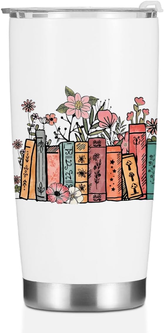 Floral book lover tumbler with lid for outdoor reading