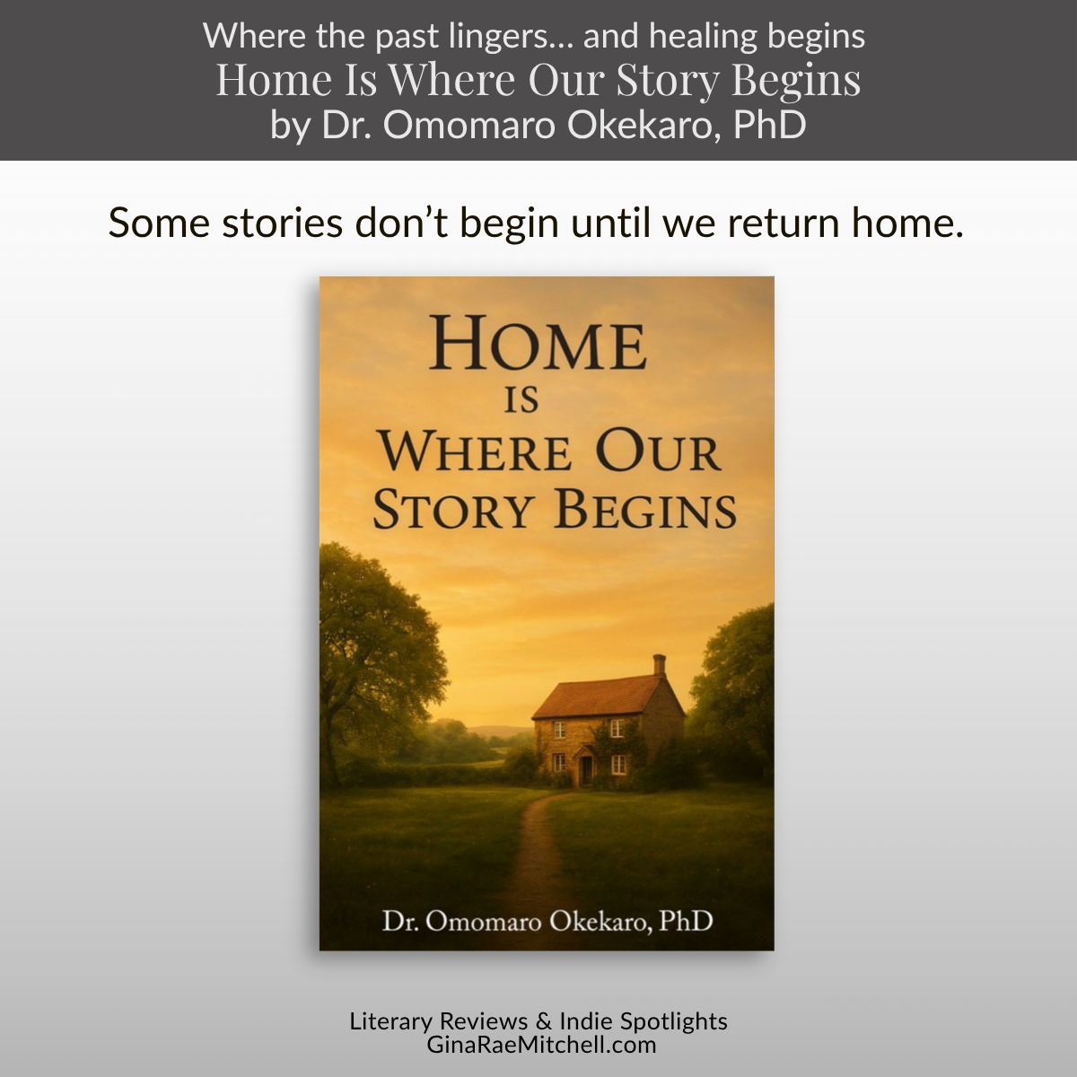 Home Is Where Our Story Begins by Dr Omomaro Okekaro book cover featuring a countryside home and warm tones