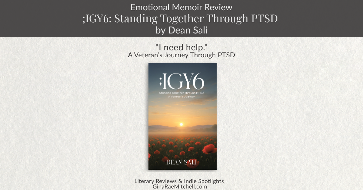 Wide banner for ;IGY6 by Dean Sali featuring a sunrise over a field of red poppies, symbolizing hope and healing for veterans living with PTSD, with title and subtitle Standing Together Through PTSD: A Veteran's Journey