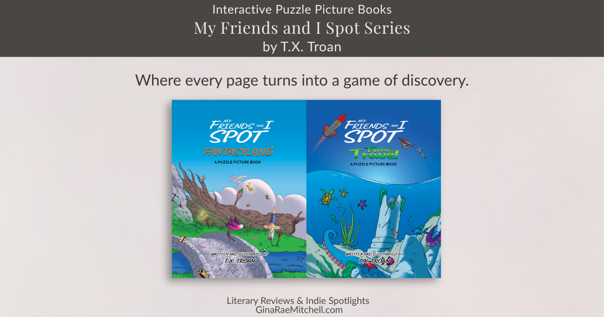 Wide blog banner for the spotlight of My Friends and I Spot series by T.X. Troan, featuring the book cover centered on a neutral background with ginaraemitchell.com branding.