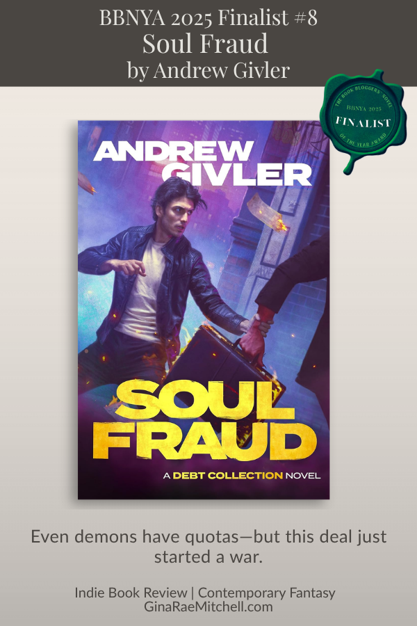 Alternate Pinterest pin for Soul Fraud by Andrew Givler highlighting supernatural workplace themes and dark humor.