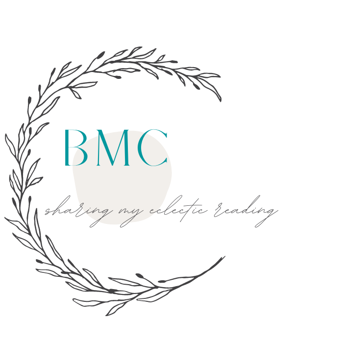 Blue Mood Cafe logo featuring a delicate botanical wreath surrounding teal BMC initials with the tagline Sharing My Eclectic Reading.
