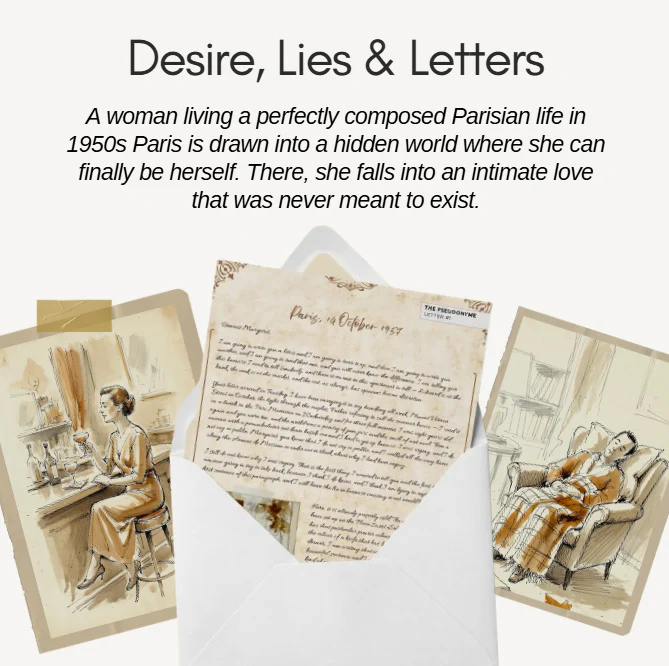 Desire and Lies subscription letter from The Forever Post displayed with vintage-inspired stationery and envelope details.