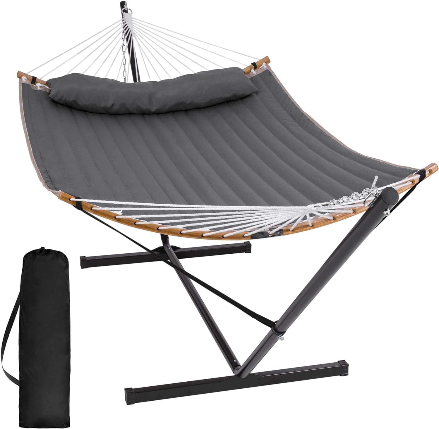 A gray double-wide portable hammock used in GinaRaeMitchell.com Friday Finds