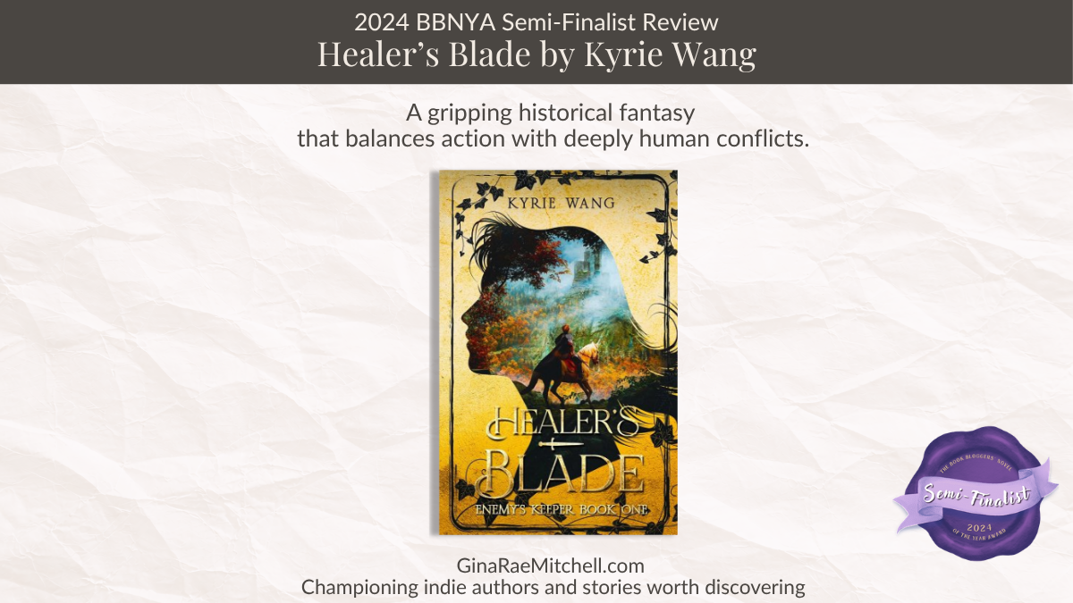 BBNYA 2024 Review Tour banner featuring a beige background with the BBNYA 204 wax seal and text reading The Book Bloggers' Novel of the Year Award 2024 for Healer's Blade by Kyrie Wang