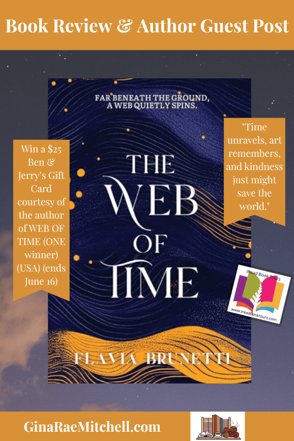 The graphic includes warm, mystical tones, subtle mythological elements, and a tagline: Time is unraveling—and only creativity can save it. Perfect for readers who love myth-rich, emotional fantasy. YA fantasy book cover featuring mythological symbols and time-travel elements