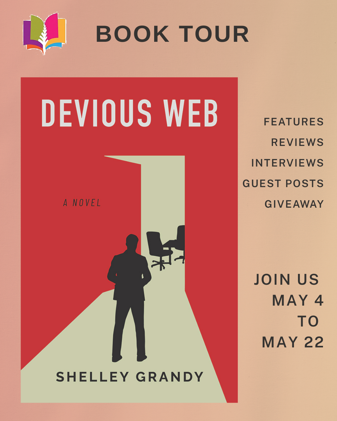 Tour banner for the iRead Book Tours promotion of Devious Web by Shelley Grandy, showing tour dates and tour branding.