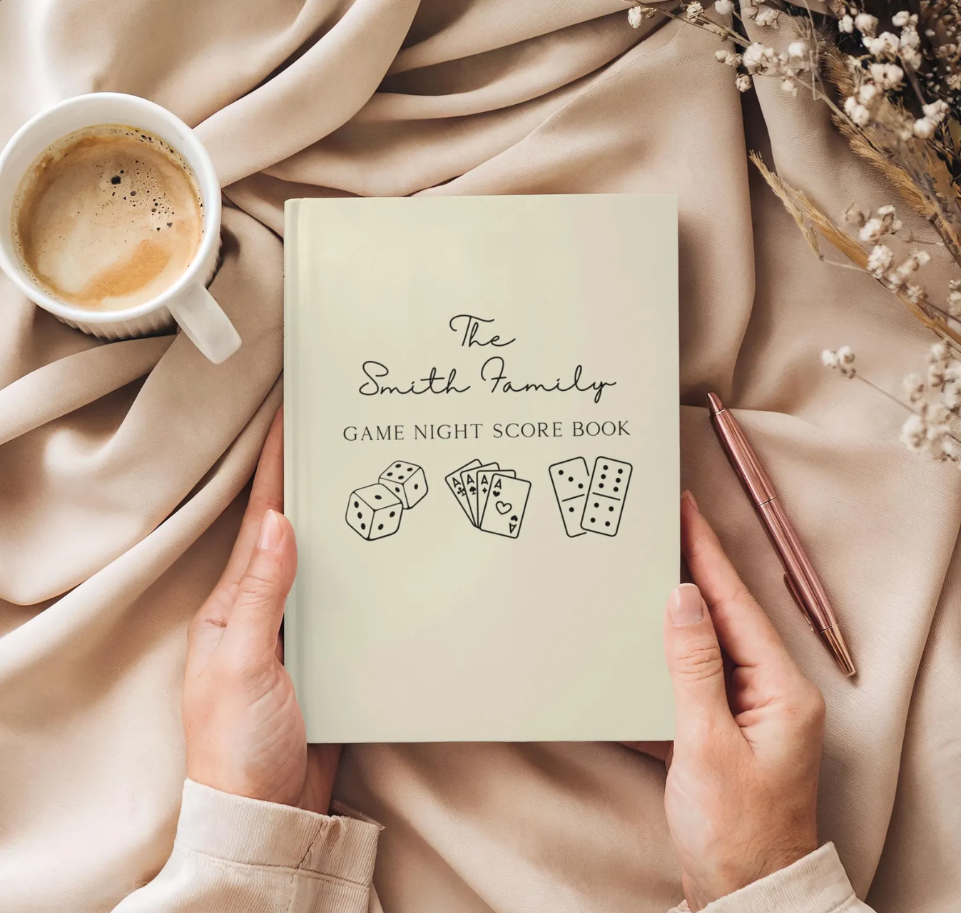 A bound hardcover book for keeping track of all the scores on family game night.