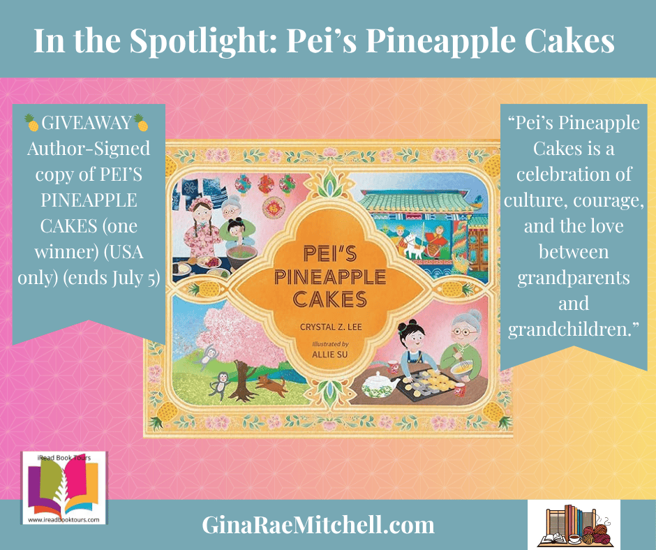 Pei's Pineapple Graphic banner with book cover & quote pink-yellow BG