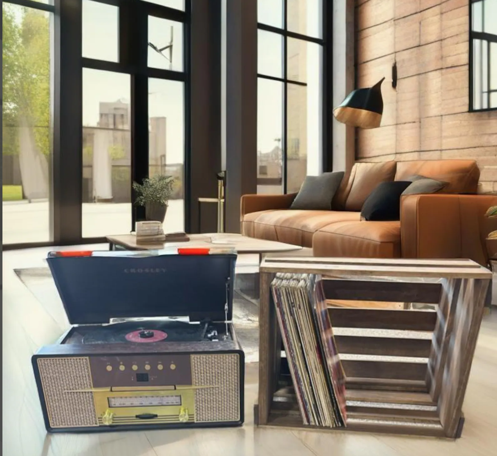 handcrafted wooden vinyl record holder crate