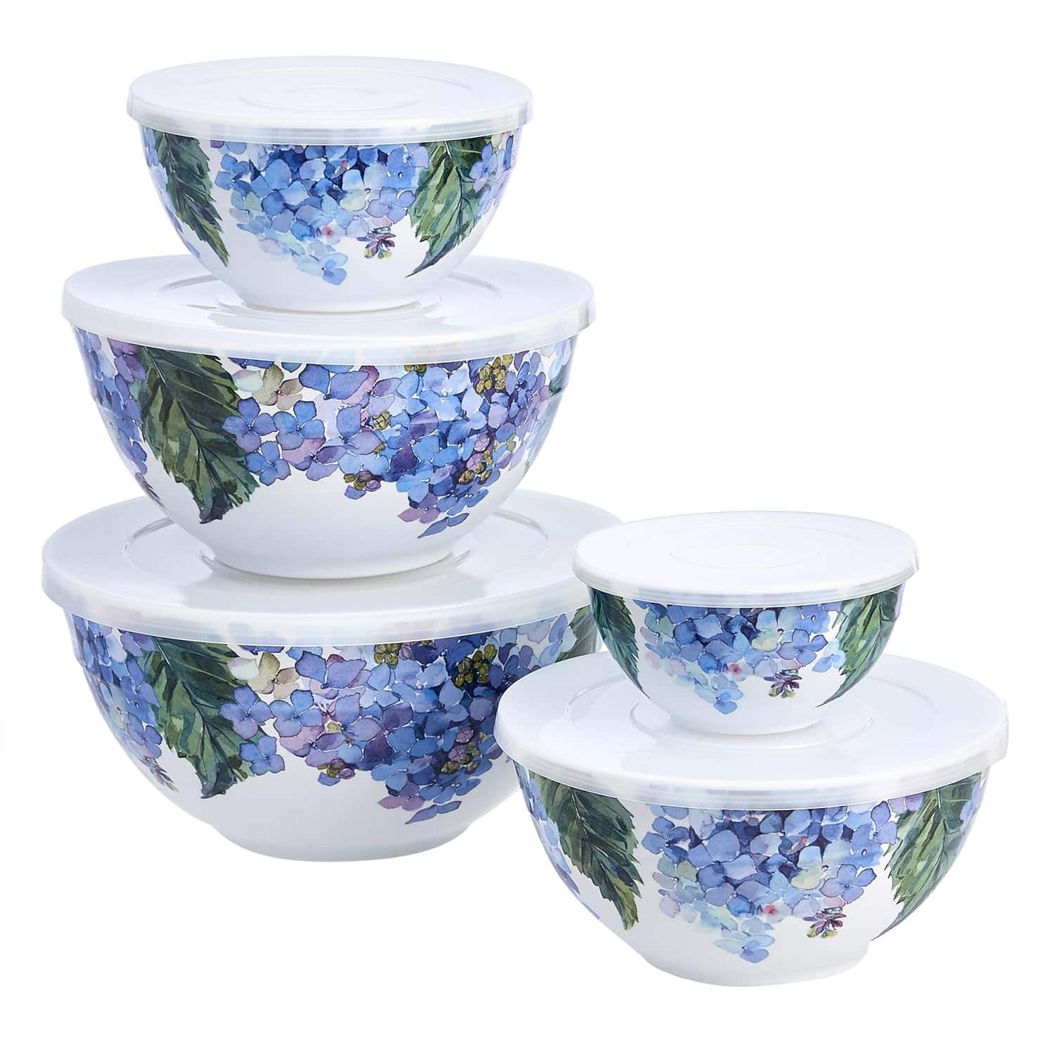 Hydrangea Melamine Mixing Bowls with lids