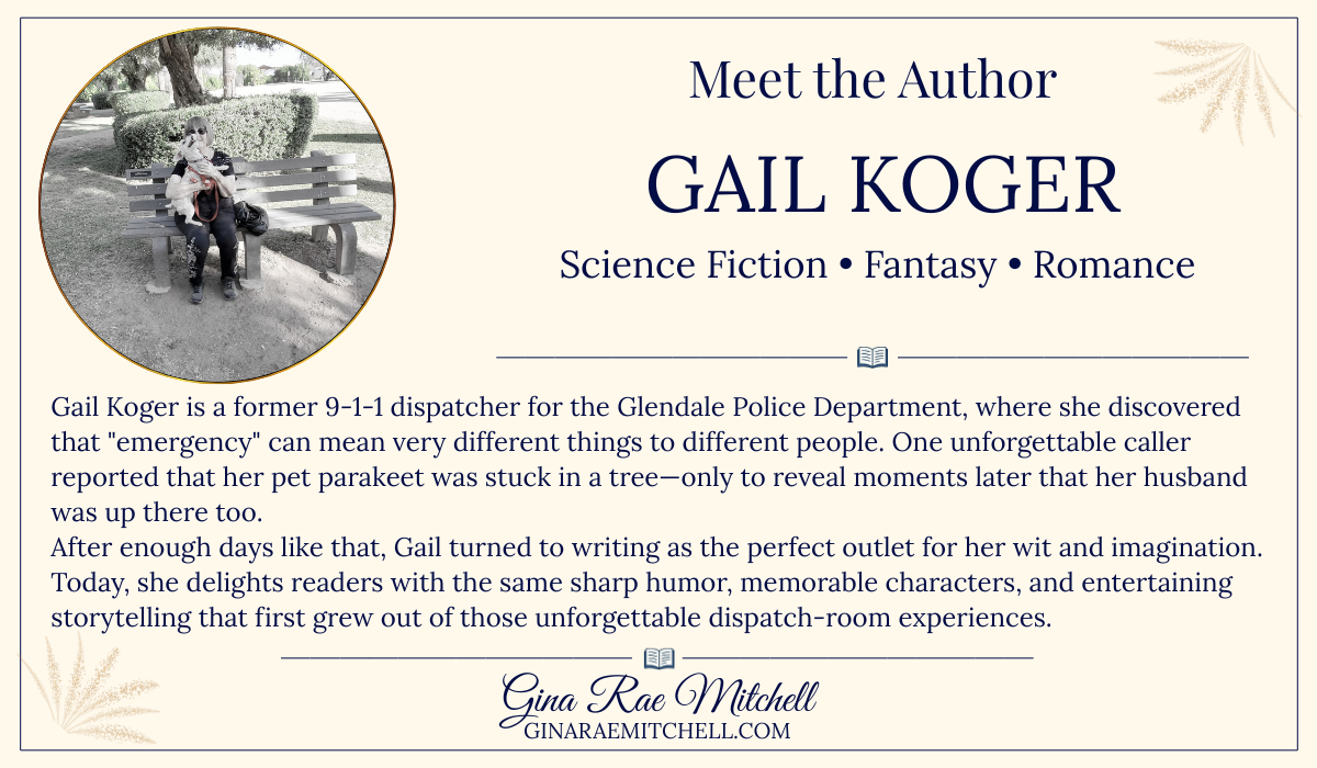 Meet the Author card featuring science fiction and romance author Gail Koger.