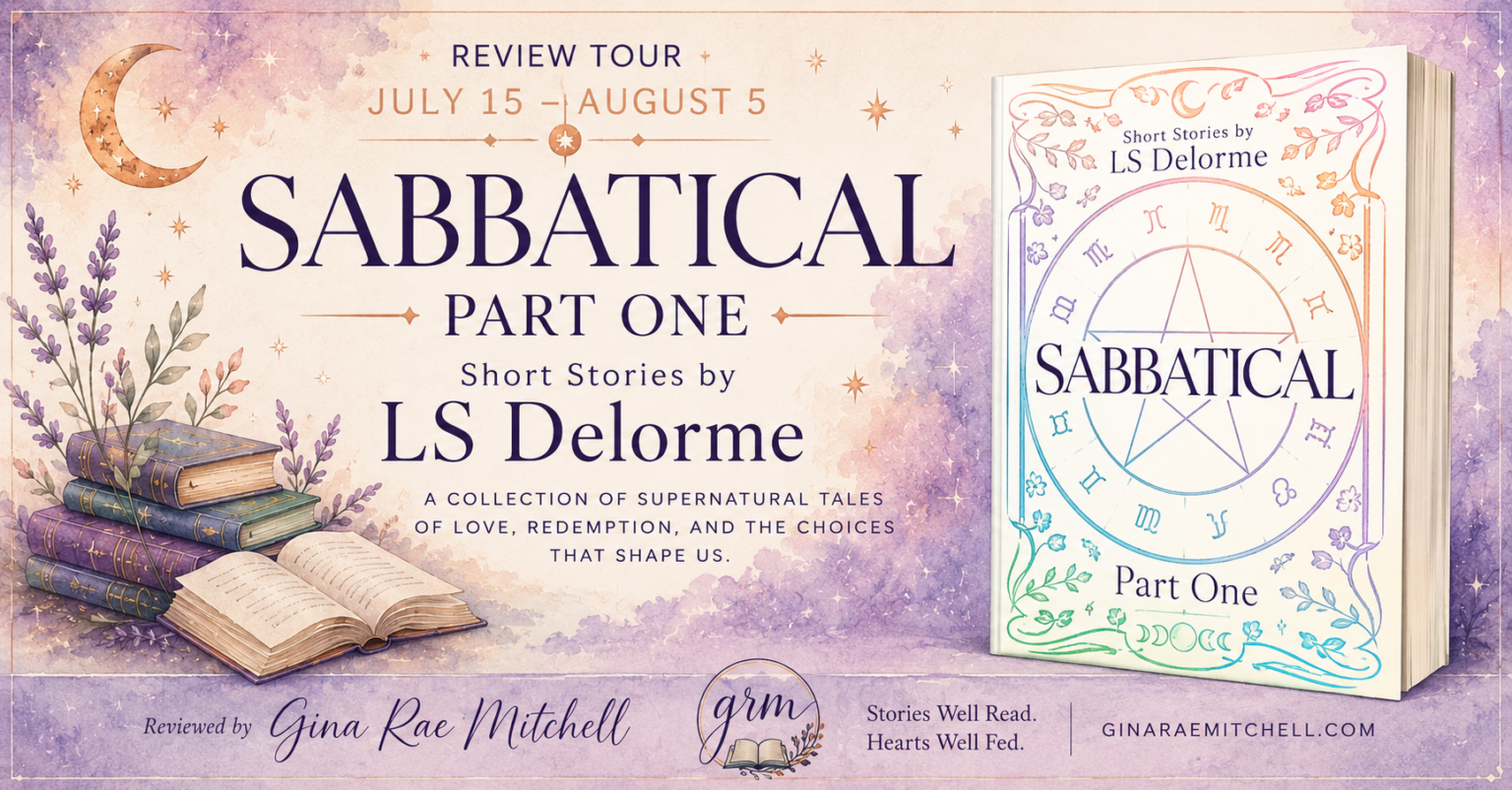 Book review of Sabbatical: Part One by LS Delorme featuring the colorful book cover with soft watercolor artwork, celestial accents, and fantasy-inspired design.