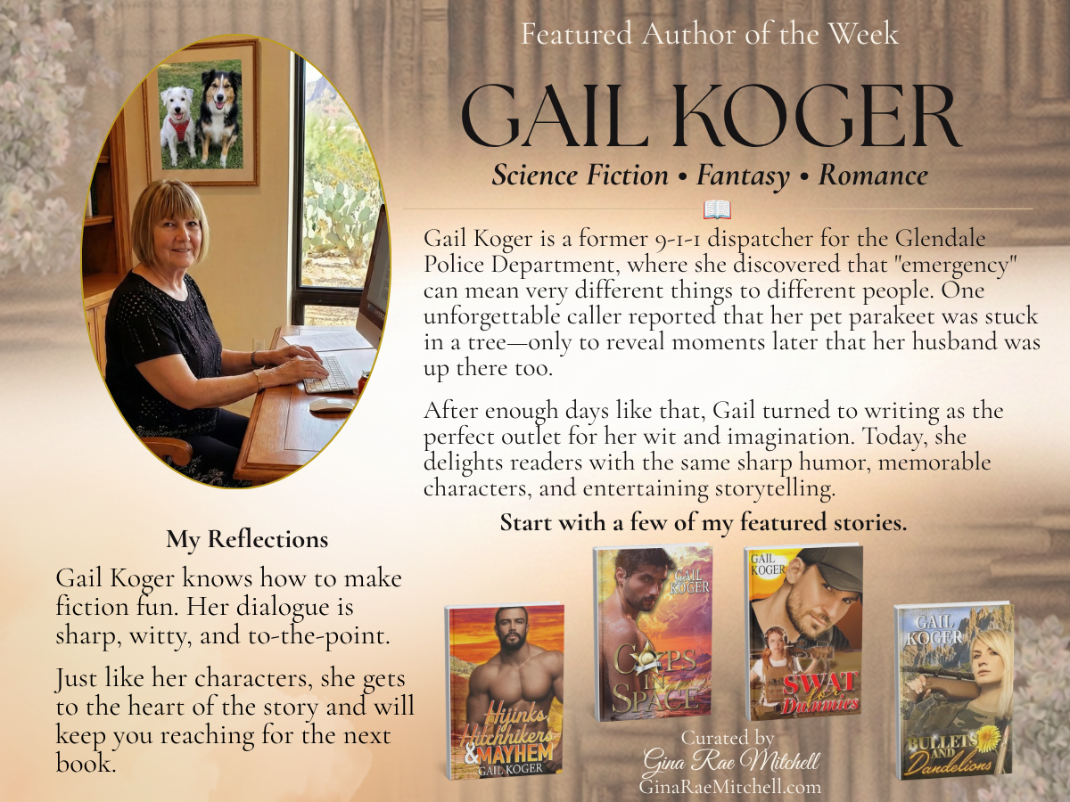 Gina's Friday Finds β August 21, 2026 5 Featured Author Gail Koger with four of her science fiction, fantasy, and romance books