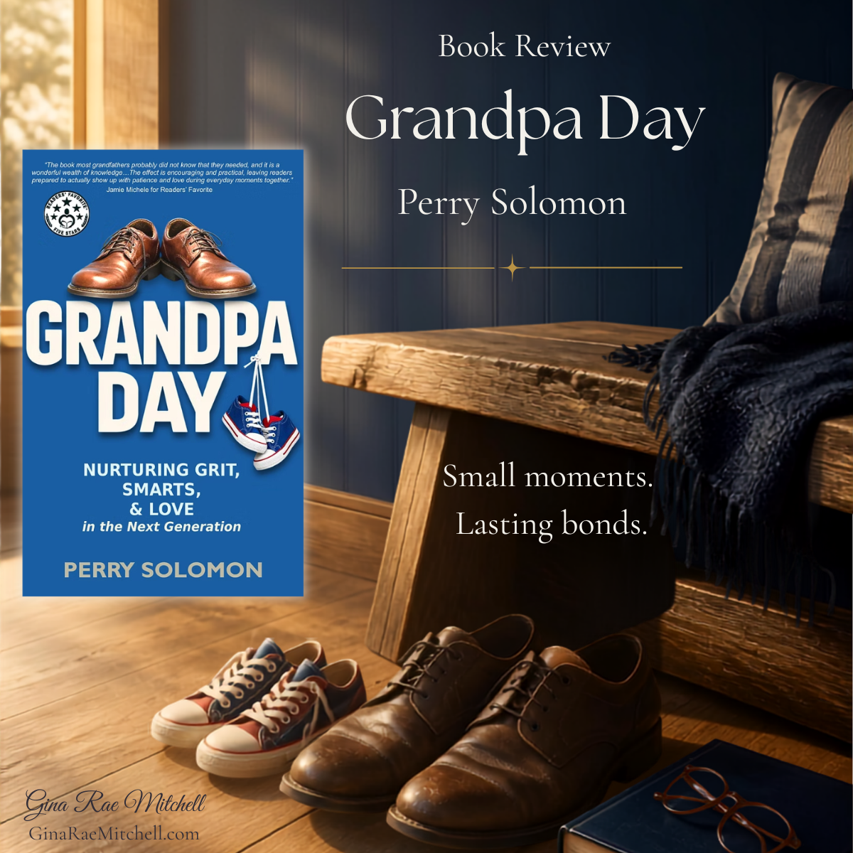 Grandpa Day by Perry Solomon 4 Grandpa Day by Perry Solomon book review graphic with adult shoes and children's sneakers