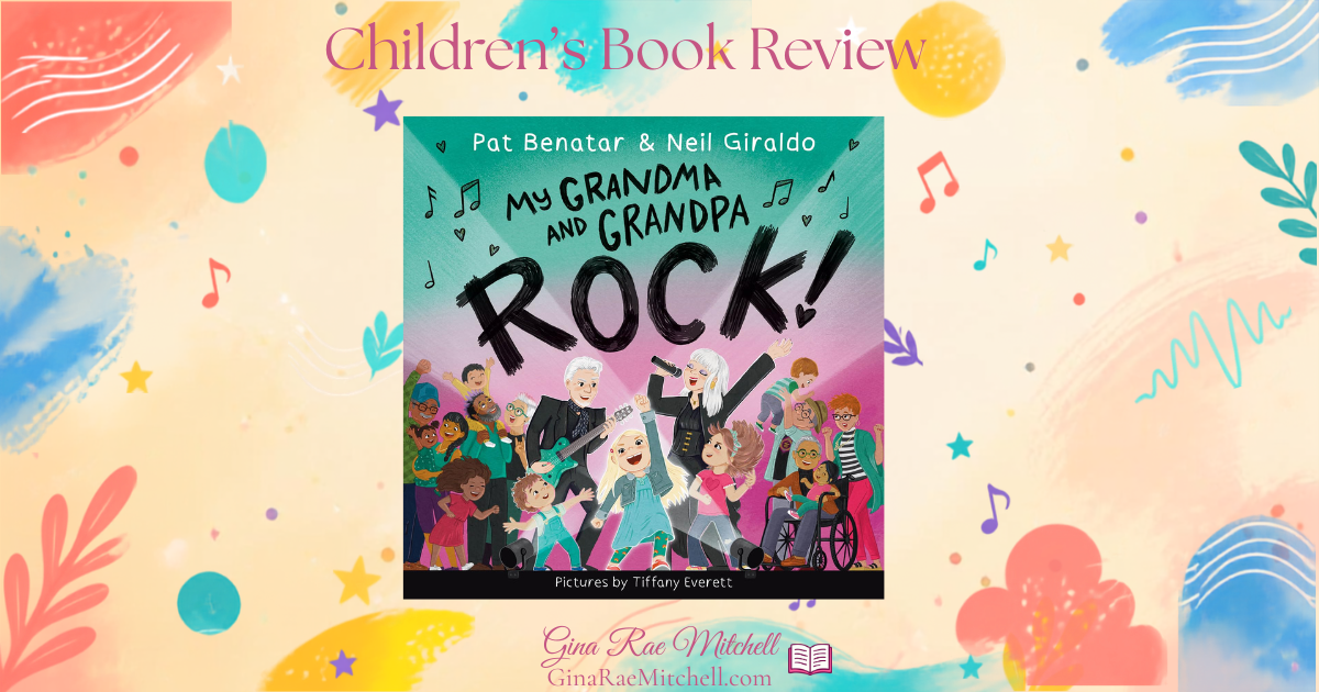 My Grandma and Grandpa Rock children's book review featuring the colorful book cover on a playful musical background