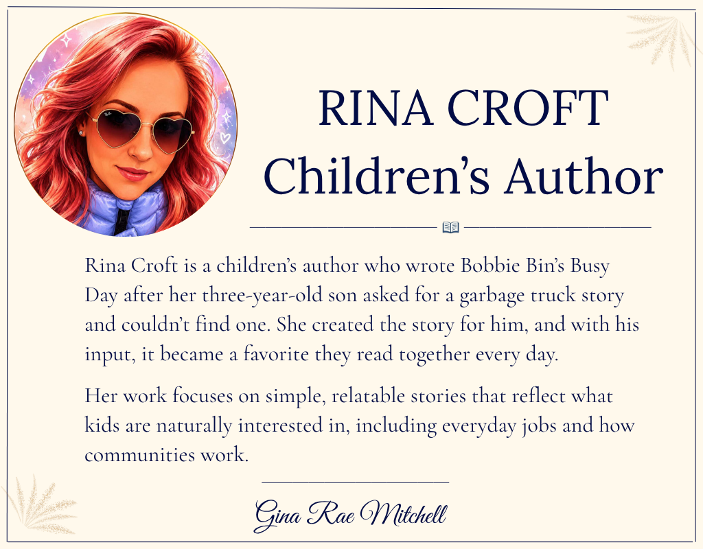 Author card featuring children's author Rina Croft and a brief biography.