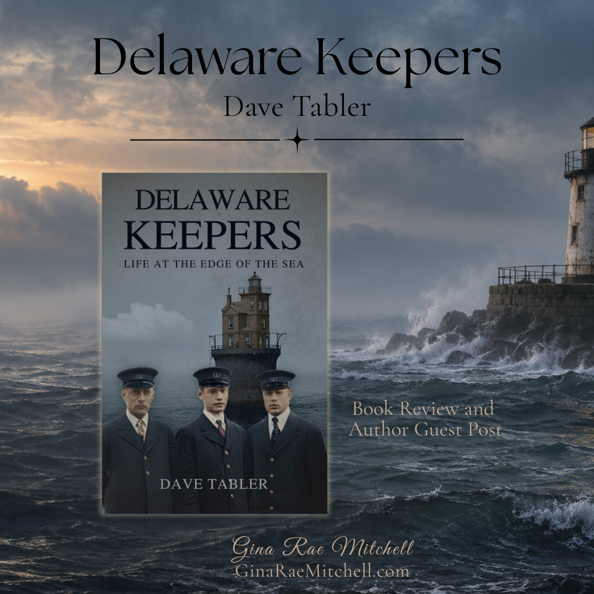 Delaware Keepers book cover against a stormy ocean and lighthouse background