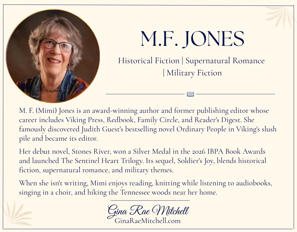 Meet M.F. Jones, award-winning author of Stones River and Soldier's Joy, The Sentinel Heart Trilogy, and former Viking Press editor.