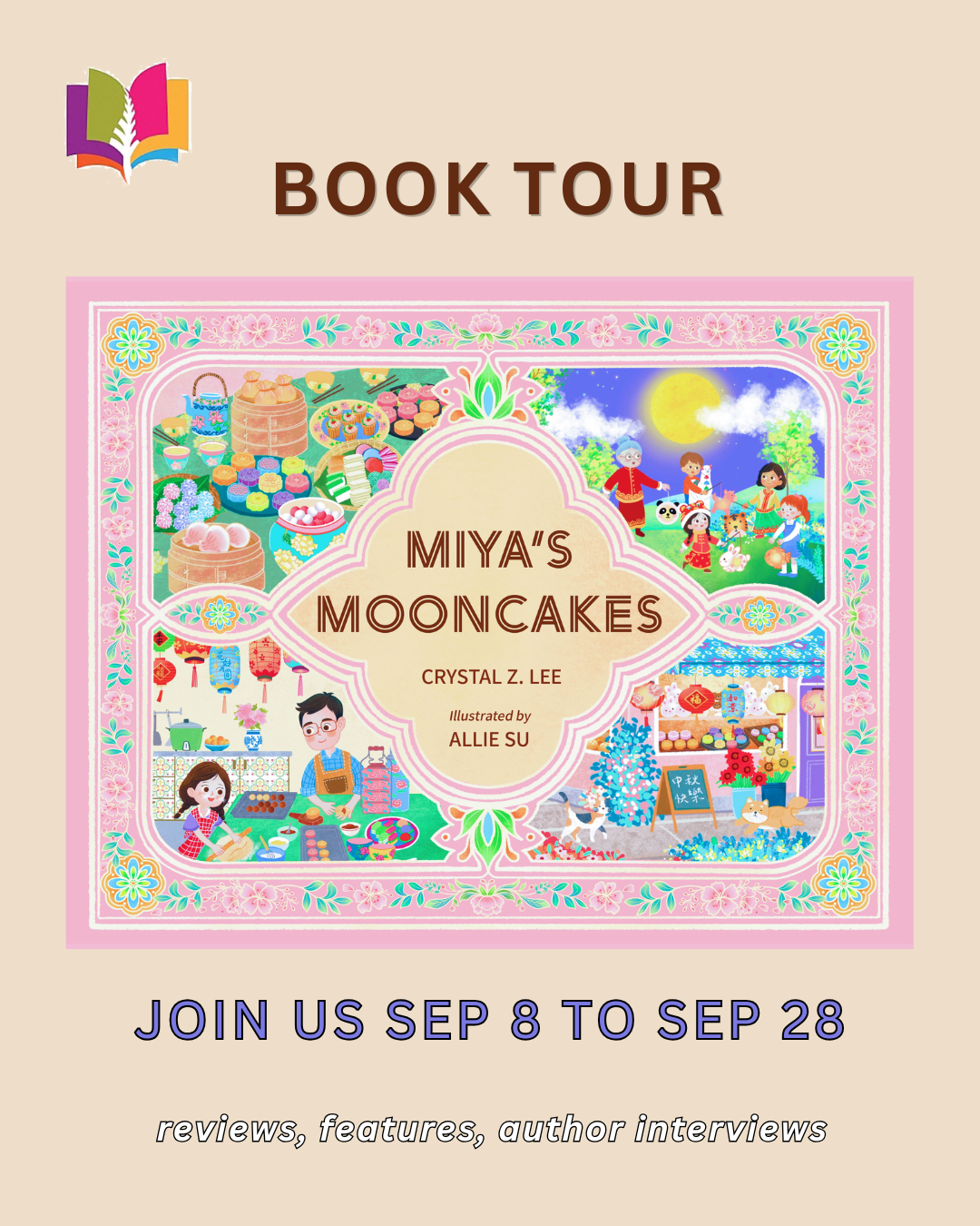 iRead Book Tours banner for Miya's Mooncakes by Crystal Z. Lee with tour dates September 8 through September 28