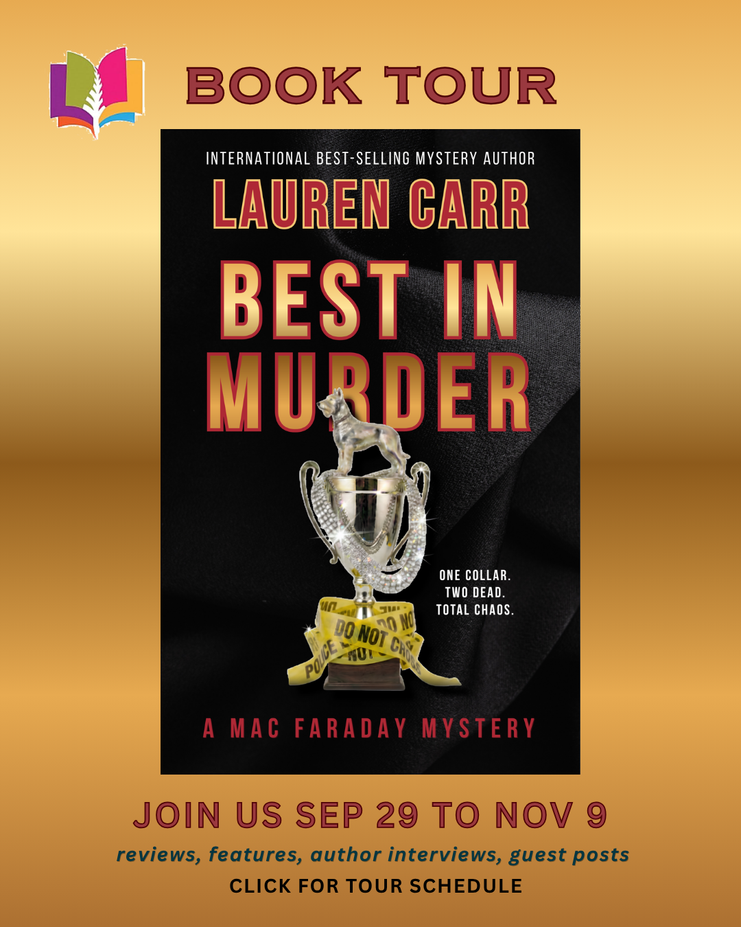 Best in Murder by Lauren Carr book tour graphic featuring the book cover