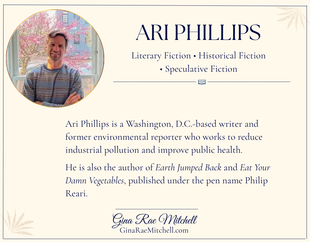 Author photo and biography card for Ari Phillips.