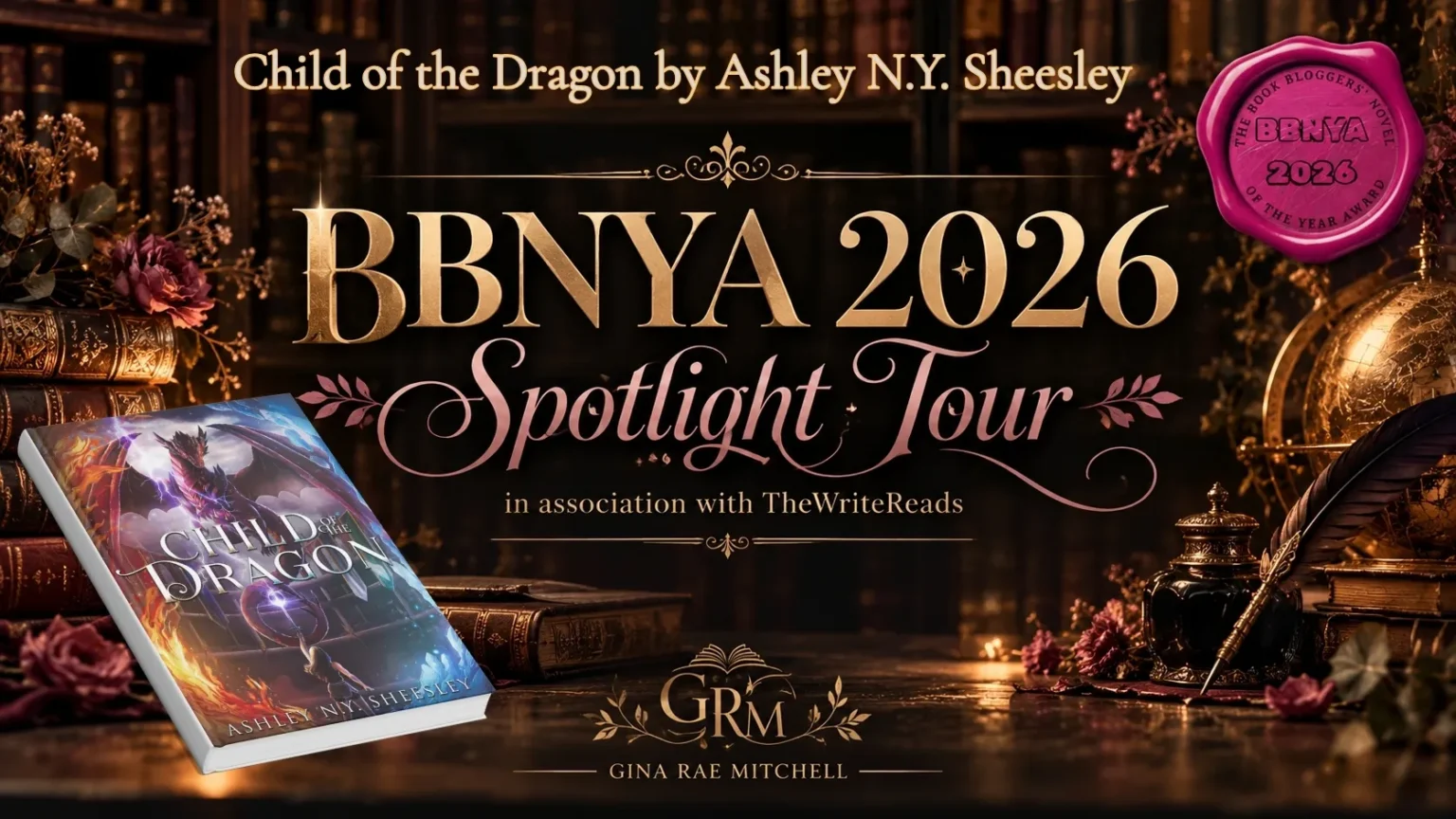 Individualized BBNYA 2026 spotlight banner for Child of the Dragon by Ashley N.Y. Sheesley, with the book cover, title, and author