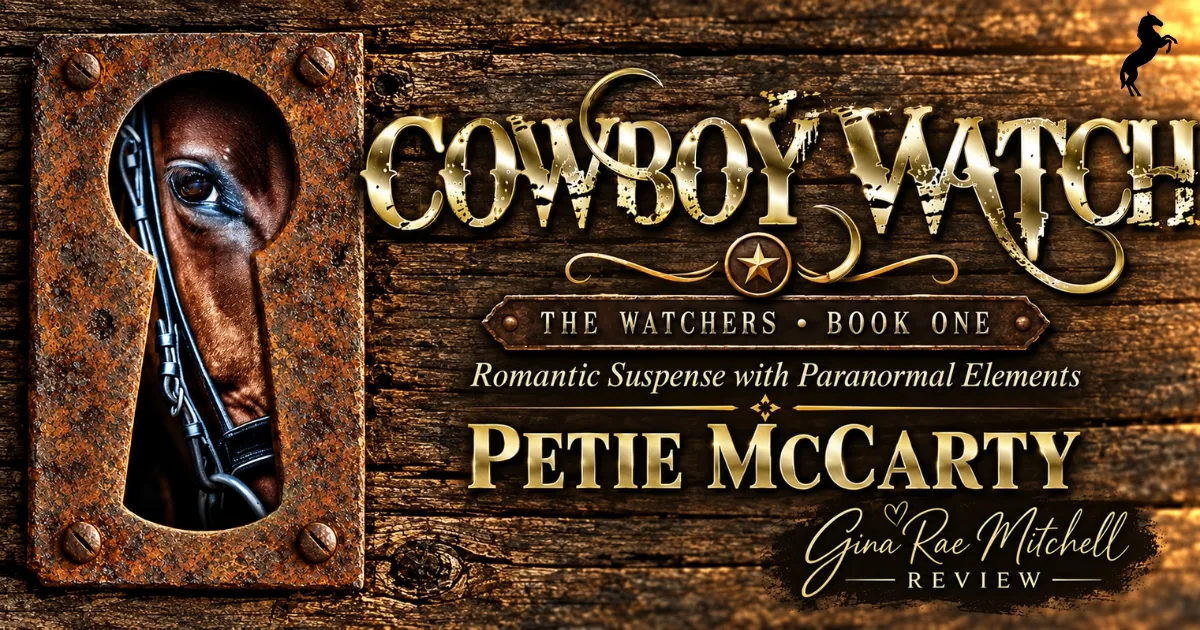 Cowboy Watch review banner featuring a horse looking through a rusty keyhole, distressed gold lettering, and rustic wooden boards.