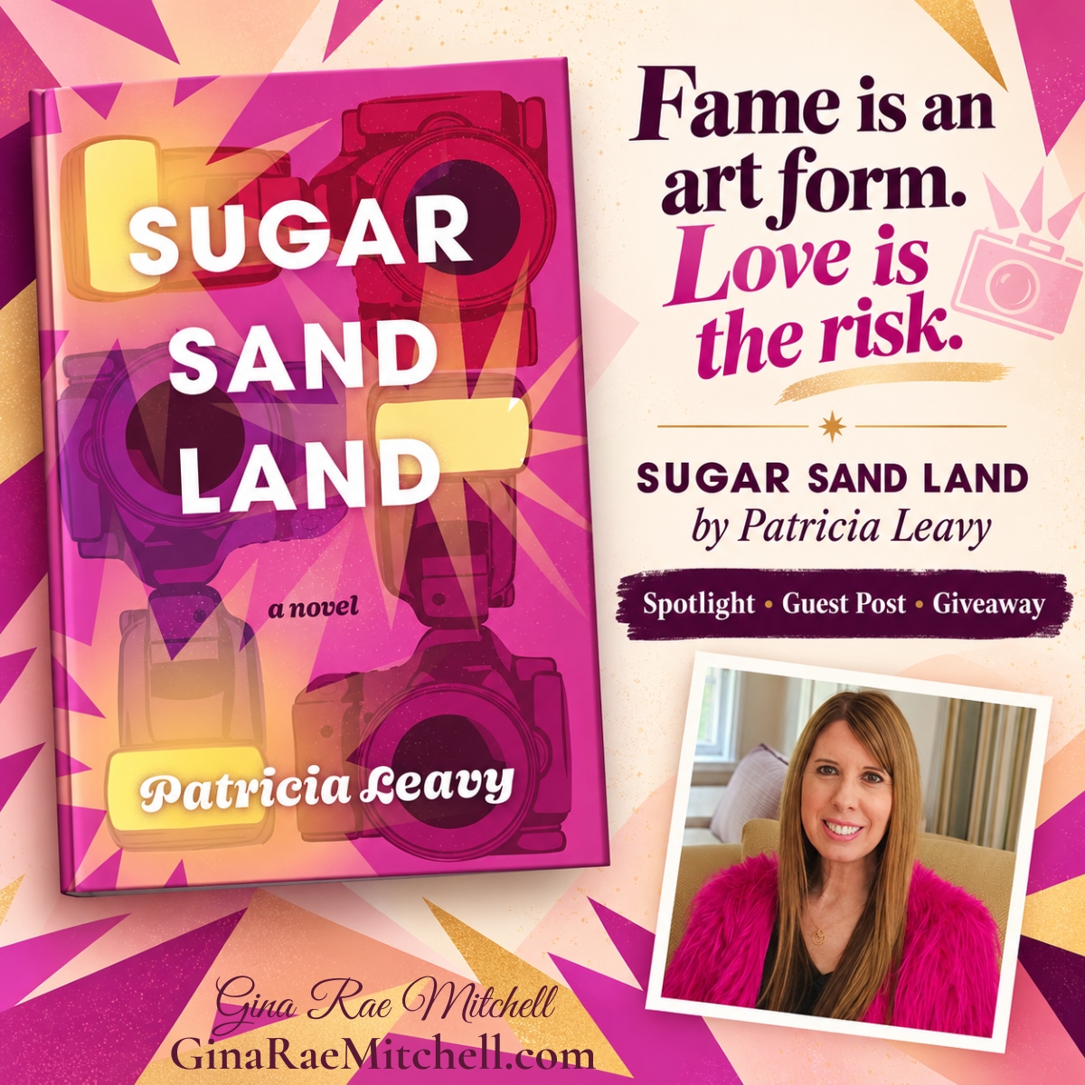 Sugar Sand Land promotional graphic with Patricia Leavy and the words Fame is an art form, Love is the risk