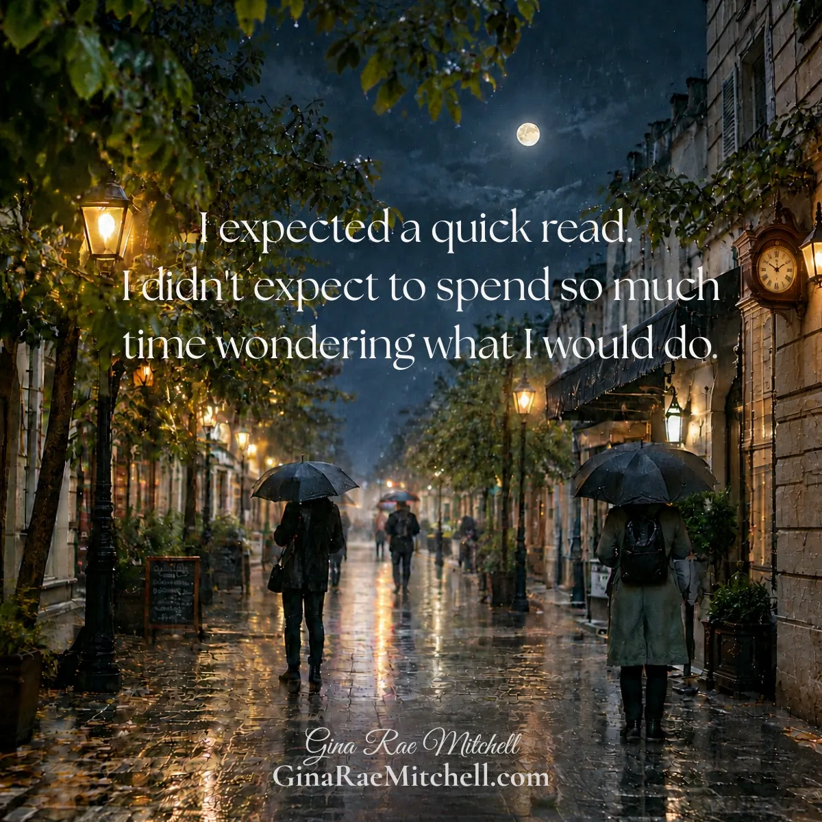 Time-Stopper by James Young review graphic showing a moonlit street with the words I expected a quick read. I didn't expect to spend so much time wondering what I would do.
