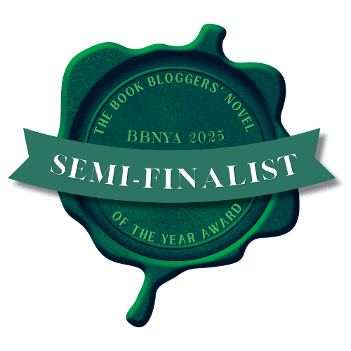 “BBNYA 2025 Semi-Finalist badge. Green wax seal with a ribbon banner across the middle reading ‘Semi-Finalist,’ representing recognition in the Book Bloggers’ Novel of the Year Award competition.”